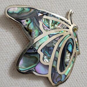 Sterling Silver And Abalone Butterfly Brooch Pendant